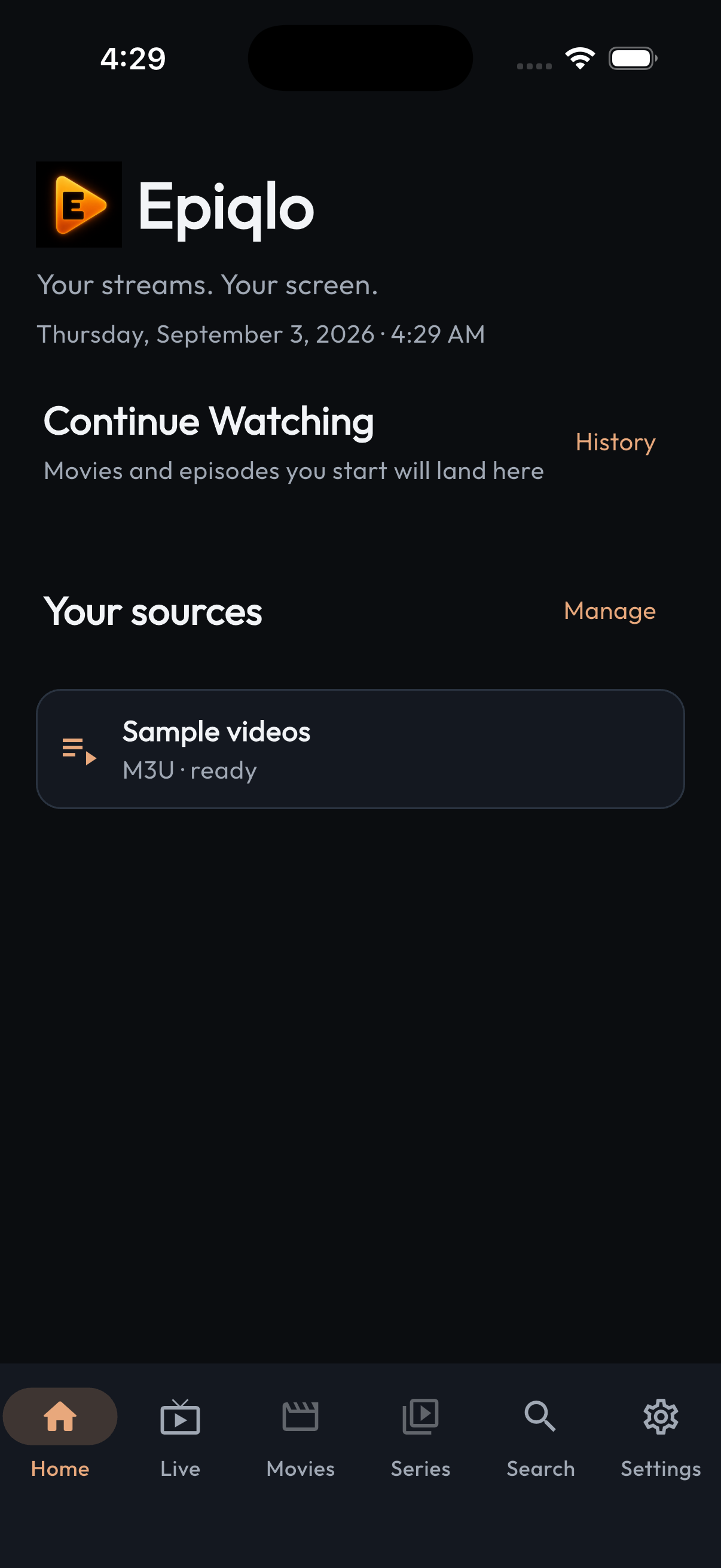 Epiqlo Home with your sources
