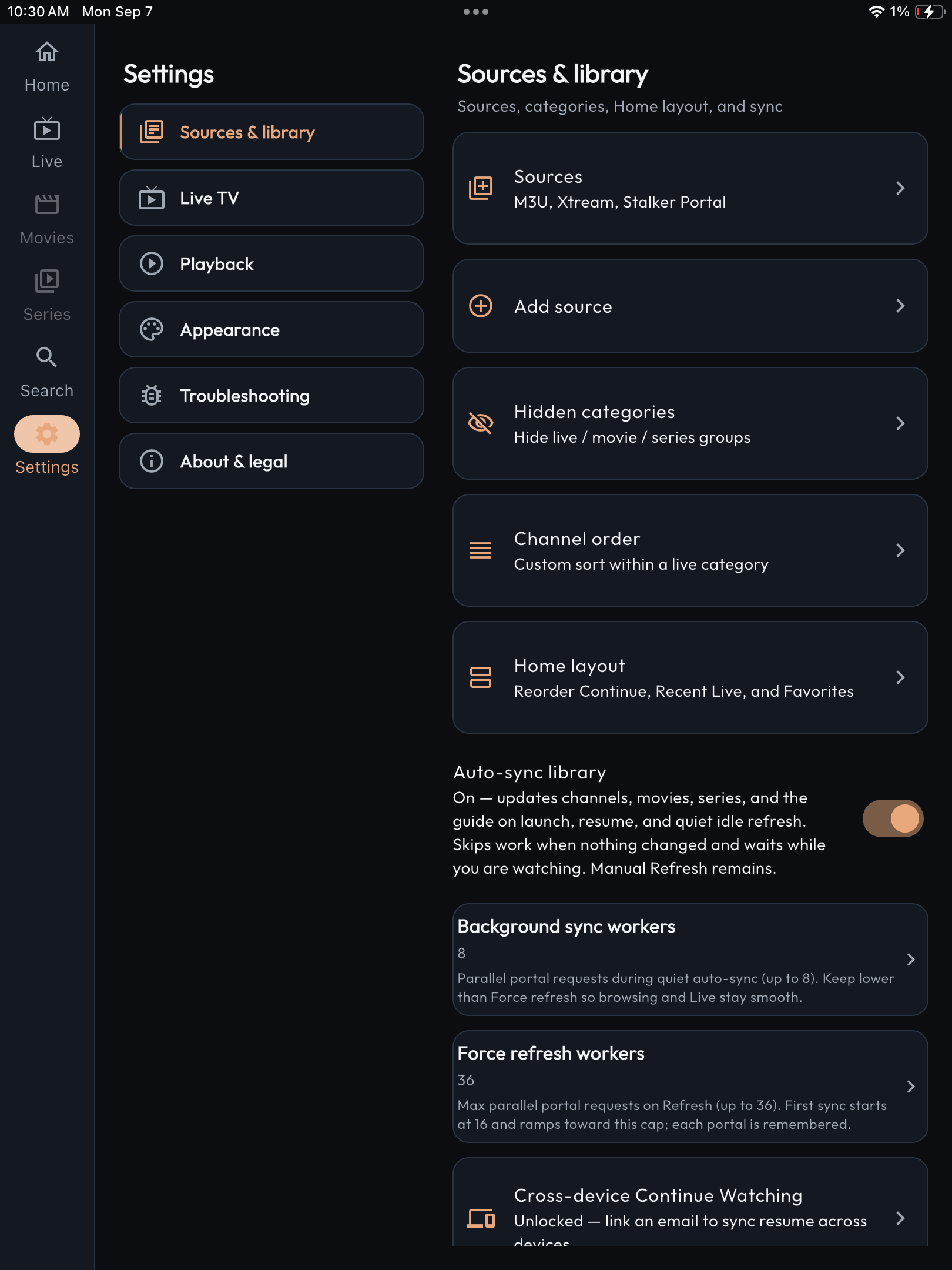 Epiqlo Settings on iPad